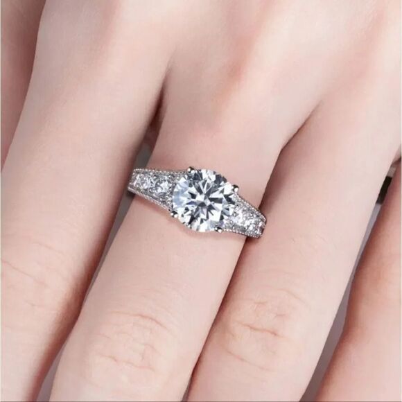 Certified 3.85ct Full Moissanite Luxury Engagement Wedding Ring Size 7 - Picture 9 of 10